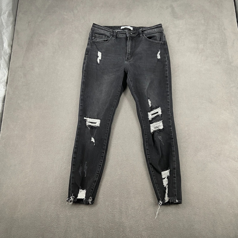 Kancan Jeans Womens‎ 13/30 Black Denim Cotton Stretch Distressed Mid Rise Skinny